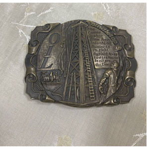 Vintage Texas Spindletop Oil Brass Belt Buckle The Lucas Gusher Oil Derrick